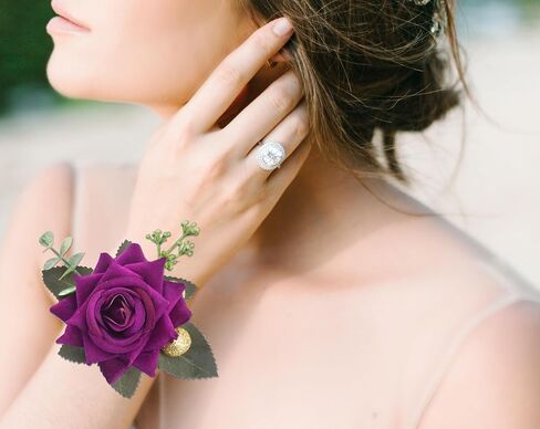 Ciandid Purple Rose Groom Boutonniere & Bride Wrist Corsage Set of 2, Artificial Flowers for Wedding Ceremony Party Prom in Saudi Arabia