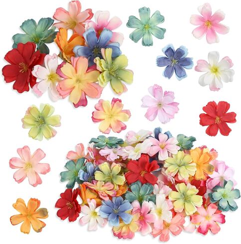 100 Pcs Fake Flowers for Crafts Flower Heads Silk Flowers for Crafts Mini Fake Flowers Faux Flowers Artificial Plum Flower Heads for Hair Assorted Decorative Fabric Flowers for Wedding Party in Saudi Arabia