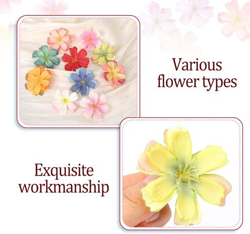 100 Pcs Fake Flowers for Crafts Flower Heads Silk Flowers for Crafts Mini Fake Flowers Faux Flowers Artificial Plum Flower Heads for Hair Assorted Decorative Fabric Flowers for Wedding Party in Saudi Arabia
