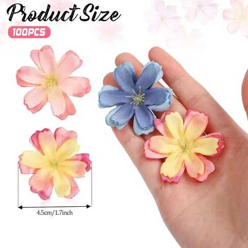 100 Pcs Fake Flowers for Crafts Flower Heads Silk Flowers for Crafts Mini Fake Flowers Faux Flowers Artificial Plum Flower Heads for Hair Assorted Decorative Fabric Flowers for Wedding Party in Saudi Arabia