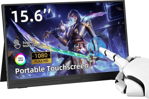 شاشة لمس محمولة، شاشة لمس محمولة مقاس 15.6 بوصة، شاشة تعمل باللمس، شاشة خارجية HDMI USB-C IPS، شاشة ألعاب مدمجة بمكبرات صوت مزدوجة لهواتف الكمبيوتر المحمول PS5/4 Xbox Switch in Saudi Arabia