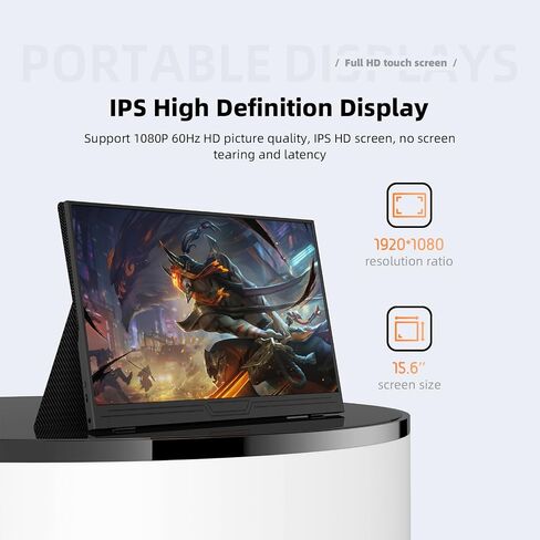 شاشة لمس محمولة، شاشة لمس محمولة مقاس 15.6 بوصة، شاشة تعمل باللمس، شاشة خارجية HDMI USB-C IPS، شاشة ألعاب مدمجة بمكبرات صوت مزدوجة لهواتف الكمبيوتر المحمول PS5/4 Xbox Switch in Saudi Arabia