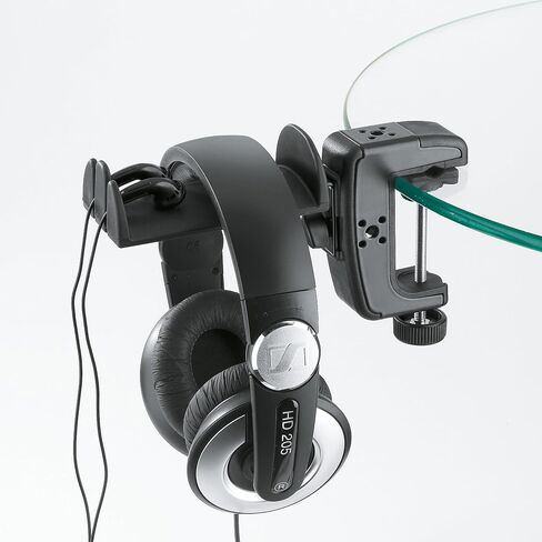 K&M Konig & Meyer 16080.000.55 Headphone Clamp-On Tube Holder | Protective Rubber Padded Arm | Slip-Resistant | Steel Design | Headset Accessory w/ Earbud / Headphone Jack Cable Rack | German Made in Saudi Arabia