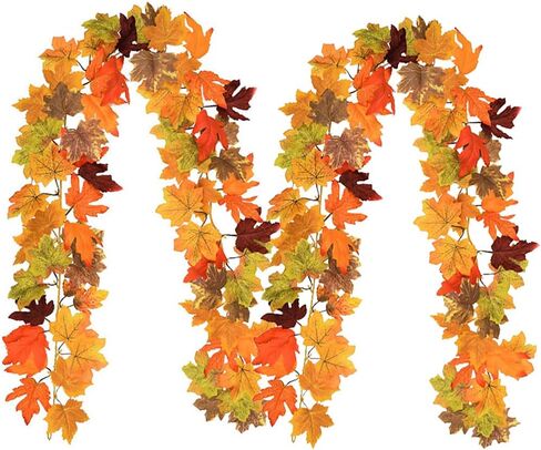 Fall Maple Leaves Garland, 5.7Ft/Piece Artificial Maple Leaf Autumn Garland Fake Fall Leaves Hanging Vines Table Fireplace Front Door Fall Decor Thanksgiving Outside Indoor Decor (2pcs A) in Saudi Arabia