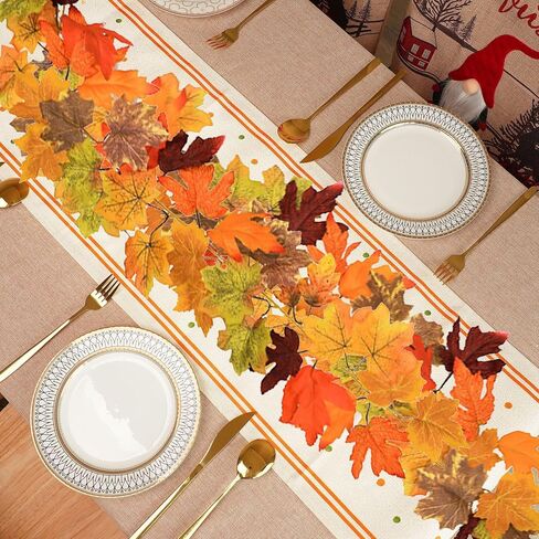 Fall Maple Leaves Garland, 5.7Ft/Piece Artificial Maple Leaf Autumn Garland Fake Fall Leaves Hanging Vines Table Fireplace Front Door Fall Decor Thanksgiving Outside Indoor Decor (2pcs A) in Saudi Arabia