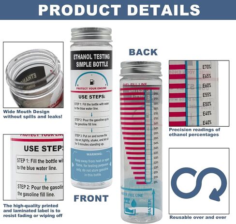 E85 Tester Kit, Reusable Ethanol Test Kit, Wide Mouth Fuel Test Bottle, Gasoline Super Content Tester Include Oil Syringe (2 Pack) in Saudi Arabia