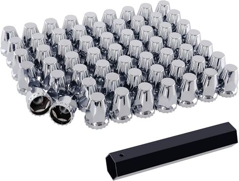 أغطية صواميل العروة، أغطية صواميل براغي من الكروم مقاس 33 مم لشبه الشاحنات - خيط مثبت بشفة - فولفو وبيتربيلت وكينورث وماك وفرايتلاينر (كاسكاديا، كولومبيا، M2، FLD)، 20 قطعة + مقبس in Kuwait