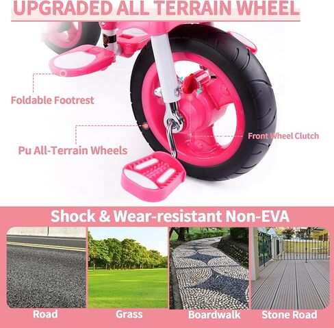 دراجة أطفال ثلاثية العجلات من EOOWOY، دراجة أطفال 6 في 1 مع مقبض دفع، مقعد قابل للدوران، مظلة قابلة للإزالة، حزام أمان، عجلة PU لجميع التضاريس لمدة 18 شهرًا - 5 سنوات (رمادي فاتح) in Kuwait