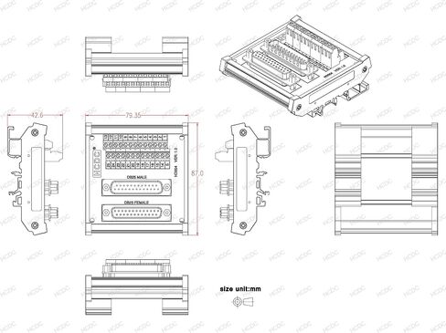 DIN Rail Mount D-SUB وحدة واجهة ذكر وأنثى لوحة القطع الطرفية (DB44HD) in Kuwait