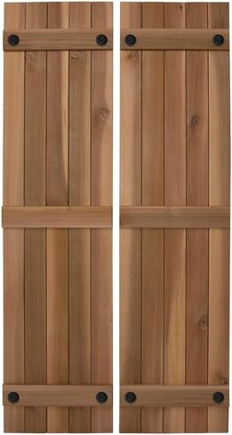 600365 Porter 15 in. x 72 in. Cedar Board and Batten Shutters Pair in Natural in Saudi Arabia