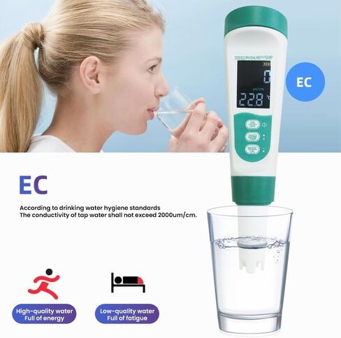 جهاز اختبار جودة المياه 5 في 1 لقياس درجة الحموضة/TDS/EC/الملح/درجة الحرارة، مع جهاز USB قابل لإعادة الشحن، مقياس درجة الحموضة الرقمي IP67 مع معايرة تلقائية وVA للزراعة المائية والحديقة وحمام السباحة وحوض السمك in Kuwait