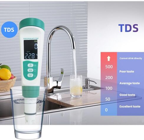 جهاز اختبار جودة المياه 5 في 1 لقياس درجة الحموضة/TDS/EC/الملح/درجة الحرارة، مع جهاز USB قابل لإعادة الشحن، مقياس درجة الحموضة الرقمي IP67 مع معايرة تلقائية وVA للزراعة المائية والحديقة وحمام السباحة وحوض السمك in Kuwait