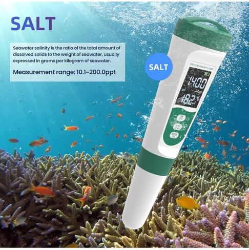 جهاز اختبار جودة المياه 5 في 1 لقياس درجة الحموضة/TDS/EC/الملح/درجة الحرارة، مع جهاز USB قابل لإعادة الشحن، مقياس درجة الحموضة الرقمي IP67 مع معايرة تلقائية وVA للزراعة المائية والحديقة وحمام السباحة وحوض السمك in Kuwait