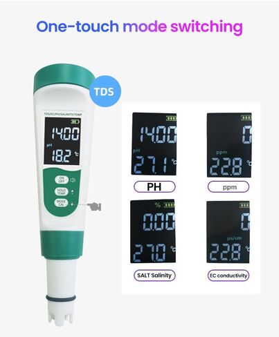 جهاز اختبار جودة المياه 5 في 1 لقياس درجة الحموضة/TDS/EC/الملح/درجة الحرارة، مع جهاز USB قابل لإعادة الشحن، مقياس درجة الحموضة الرقمي IP67 مع معايرة تلقائية وVA للزراعة المائية والحديقة وحمام السباحة وحوض السمك in Kuwait