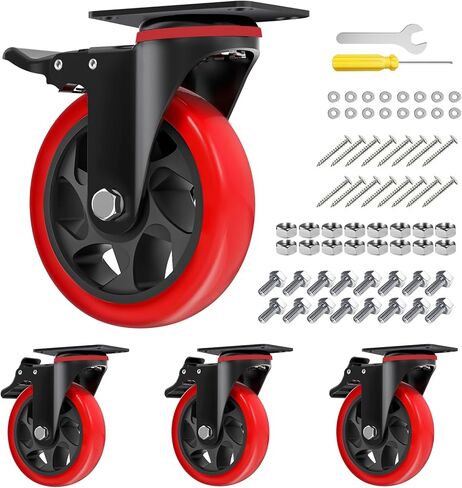 5 Inch Heavy Duty Casters Set of 4, Locking Industrial Casters with Brake, Swivel Top Plate Casters Wheels for Furniture and Workbench(Free Hardware Kits) in Saudi Arabia