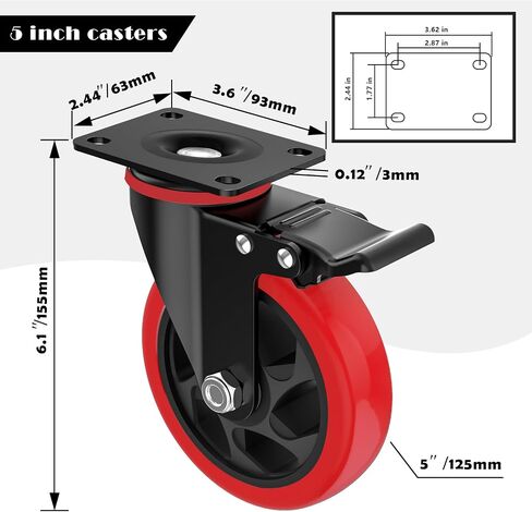 5 Inch Heavy Duty Casters Set of 4, Locking Industrial Casters with Brake, Swivel Top Plate Casters Wheels for Furniture and Workbench(Free Hardware Kits) in Saudi Arabia