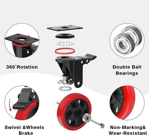 5 Inch Heavy Duty Casters Set of 4, Locking Industrial Casters with Brake, Swivel Top Plate Casters Wheels for Furniture and Workbench(Free Hardware Kits) in Saudi Arabia