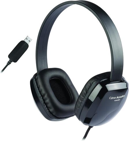 Cyber Acoustics ACM-6005 USB-A Headphones with Reinforced TuffCord | Wired USB Headphones, Larger Earcups, Padded Headband, Durable Design, Classroom or Home, Made with 60% Recycled Plastic in Kuwait