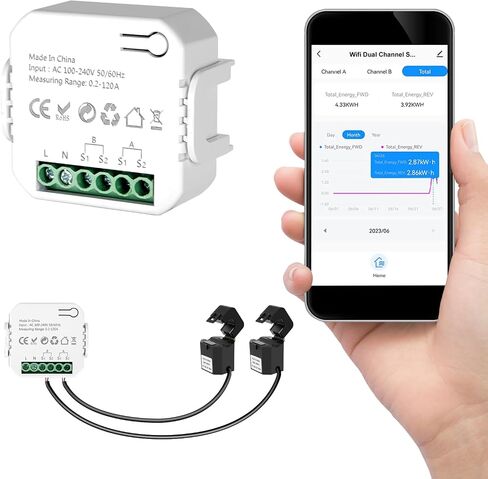 Smart Energy Monitor, Two-Way Bilateral Energy Meter,Tuya App with 2PCS 120A CT Current Transformers Clamps,WiFi AC 110V 220V Electricity Current Voltage Monitoring in Kuwait
