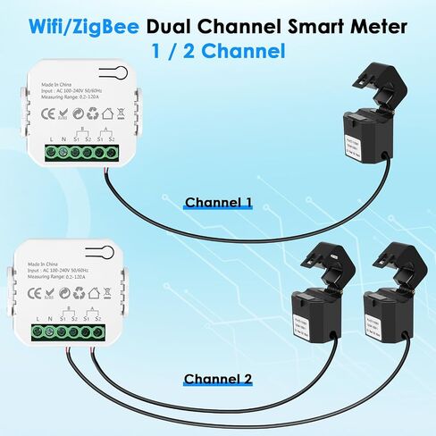 Smart Energy Monitor, Two-Way Bilateral Energy Meter,Tuya App with 2PCS 120A CT Current Transformers Clamps,WiFi AC 110V 220V Electricity Current Voltage Monitoring in Kuwait
