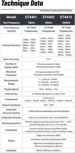 East Tester Desktop Electric Bridge ET4401/2/10 Resistance Impedance Capacitance Inductance Measure Instrument Digital LCR Meter (ET4410) in Saudi Arabia