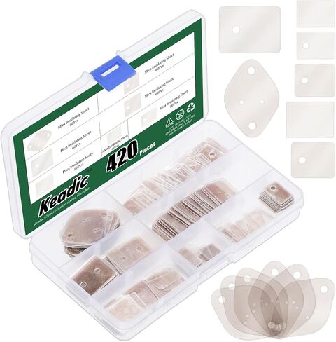 Keadic 420Pcs 7 Style Mica Insulating Sheet Assortment Set, TO-220, TO-3P, TO-3P11, TO-3PL, to-3 Transistor Insulator Pads Thermal Insulation Repair Parts for Lighting Electronics in Saudi Arabia
