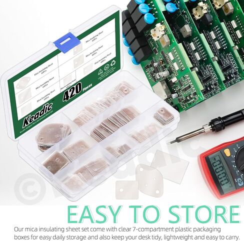 Keadic 420Pcs 7 Style Mica Insulating Sheet Assortment Set, TO-220, TO-3P, TO-3P11, TO-3PL, to-3 Transistor Insulator Pads Thermal Insulation Repair Parts for Lighting Electronics in Saudi Arabia