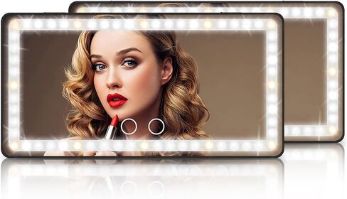 Car Sun Visor Vanity Mirror, Makeup Mirror with 3 Color Led Light, Rechargeable Car Mirror with Dimmable Touch Screen, Rear View Sun Shading Travel Cosmetic Mirror for Car Truck SUV in Saudi Arabia