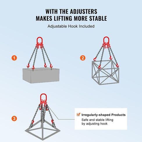 VEVOR Chain Sling, 3/8 inch x 10 ft Lifting Chains with Hooks, G80 Engine Chain Hoist Lifts, 18400 lbs/8 Ton Lifting Sling Chains for Engine Hoist, Engine Lift Chain with 4 Leg Grab Hooks & Adjusters in Saudi Arabia