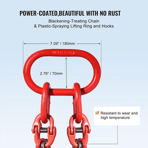 VEVOR Chain Sling, 3/8 inch x 10 ft Lifting Chains with Hooks, G80 Engine Chain Hoist Lifts, 18400 lbs/8 Ton Lifting Sling Chains for Engine Hoist, Engine Lift Chain with 4 Leg Grab Hooks & Adjusters in Saudi Arabia