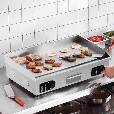 VEVOR Commercial Electric Griddle, 4400W Countertop Flat Top Grill, 122℉-572 ℉ Adjustable Temp, 28.74 x 15.75 x 0.39in Stainless Steel Griddle Grill with 2 Shovels and 2 Brushes for Home or Restaurant in Kuwait