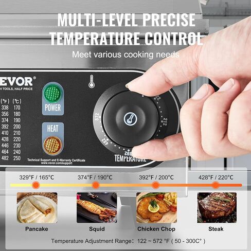 VEVOR Commercial Electric Griddle, 1600W Countertop Half-Flat Top Grill, 22in Stainless Steel Griddle Grill with 2 Shovels and 2 Brushes for Home or Restaurant, 122℉-572℉ Adjustable Temp in Kuwait