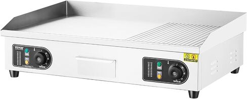 VEVOR Commercial Electric Griddle, 1600W Countertop Half-Flat Top Grill, 22in Stainless Steel Griddle Grill with 2 Shovels and 2 Brushes for Home or Restaurant, 122℉-572℉ Adjustable Temp in Kuwait