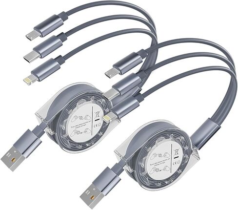 Multi Charging Cable,(2 Pack 5FT),Retractable Charging Cable 3 in 1 Charging Cable Universal USB Charging Cord with Type-C, Micro USB,IP Port for Most Cell Phones & Pads-Gray in Saudi Arabia