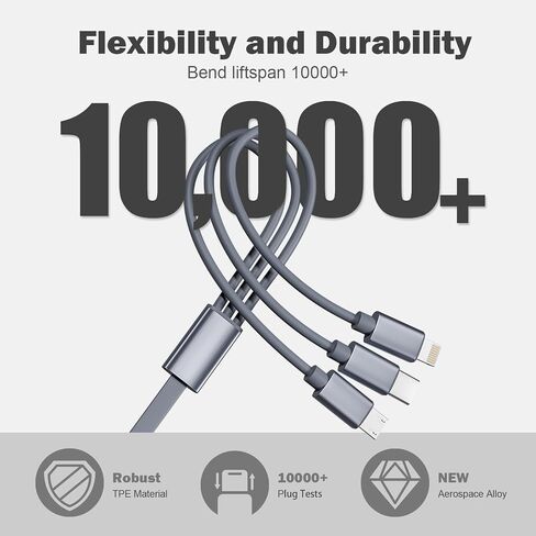 Multi Charging Cable,(2 Pack 5FT),Retractable Charging Cable 3 in 1 Charging Cable Universal USB Charging Cord with Type-C, Micro USB,IP Port for Most Cell Phones & Pads-Gray in Saudi Arabia