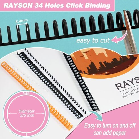 Rayson PROC1530M Click Binding Spines, Easy Edit Spines, 3/5" Diameter, 120 Sheets Capacity, Multicolor, 30/Box in Kuwait