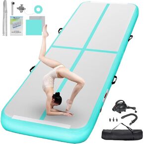 FBSPORT 20ft Inflatable Air Gymnastics Mat Training Mats 8 inches Thickness Gymnastics Tracks for Home Use/Training/Cheerleading/Yoga/Water with Pump