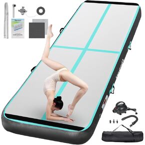 FBSPORT 20ft نفخ الهواء الجمباز حصيرة التدريب 4 بوصة سمك مسارات الجمباز للاستخدام المنزلي / التدريب / التشجيع / اليوغا / الماء مع مضخة أسود أخضر