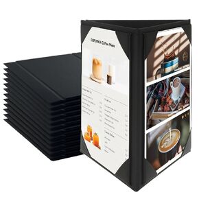Menu Holder 4x6 Inch Menu Cover 12 Pack Restaurant Menu Covers Triangular PU Leather Menu Covers Three Sided Menu Holders for Restaurants, Bars, Cafes and Family Photos (12 Pack 3 View)