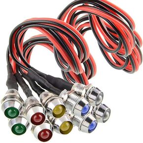 10Pcs 8mm (5/16") LED Indicator Light 12V-24V Metal Metal Signal Flat Head Signal Lamp Pilot Dash Directional with Wire (Tricolor)