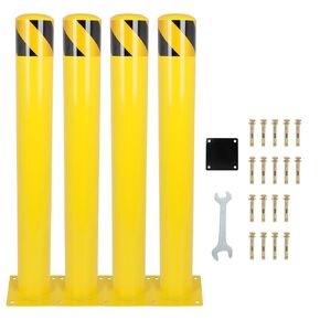 Safety Bollard Post, 36Inx4.5In Steel Bollard Post, Yellow Safety Steel Bollard for Parking Bollard, Roadside Guardrail, Traffic Protection, Environmental Protection, 4 Packs