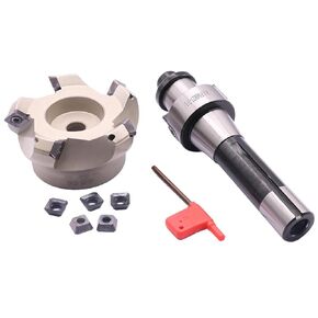 R8 FMB27 7/16-20UNF Shank Face End Mill Arbor and 3.15"/80mm Cutting Diameter 5-Flute KM12 80-27-5T CNC Face End Milling Shell Cutter with 10Pcs SEKT1204 Carbide Inserts and T20 Wrench