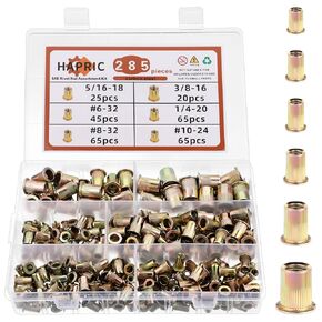 560 Pcs Metric&SAE Rivet Nut Assortment Kit, M3-M12#6-32#8-32#10-24 1/4"-20 5/16"-18 3/8"-16 Rivnuts Carbon Steel Flat Head Threaded Insert Nut