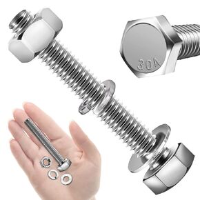 (20 Sets) 5/16-18 x 2-1/2", 5/16 Bolt Hex Head Assorted Screws Nuts and Bolts with Flat & Lock Washers, 304 Stainless Steel Metric Bolt Assortment 18-8, Fully Threaded
