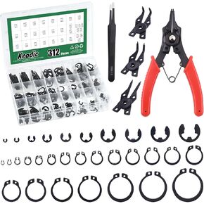 Keadic 312Pcs [M4-M28] C-Clip External Retaining Rings Snap Rings Assortment Kit & [1.5mm-10mm] E-Clip Circlip Ring Assortment Set & Pcs Snap Ring Plier with Tweezers (Alloy Steel) in Kuwait