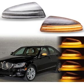 Side Mirror Turn Signal LED Lights Compatible with C250 Sedan/C300/C350/ C63 AMG/C63 AMG Sedan/W164 ML300/ML320/ML350/ML 63 AMG/ML500 2008-2015 Dynmaic Sequential Blinker Lamp (Clear)
