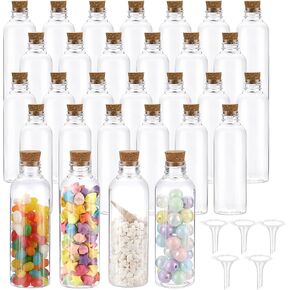 BTSKY 45 Pcs 2.5 oz Plastic Bottles with Corks, Clear Sand Art Bottles with Funnels, Mini Potion Bottles Sand Containers Candy Boxes for DIY Craft Wedding Party Decoration, 3 Styles Mix S-Shape