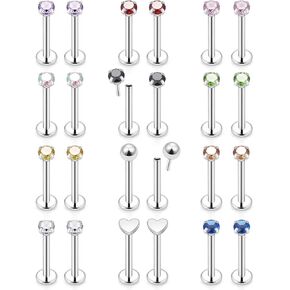 Prjndjw 18G 20G Push Nose Rings Studs Surgical Steel Threadless Nose Studs Straight Bar Nose Rings for Women Men Nostril Piercing Diamond CZ 1.5mm 2mm 2.5mm 3mm Silver 15Pcs Push earrings stud
