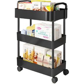 3 or 4 or 5 Tier Rolling Utility Cart with Handle - Multi-Functional Storage Trolley for Office, Living Room, Kitchen - Movable Organizer on Wheels (White)
