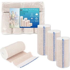 4 Pack Premium Elastic Bandage Wrap 6 in Reusable Versatile Compression Wraps for Ankles, Wrists Knee, Tummy and Body ，Durable and Comfortable Compression Bandage Latex-Free, Lymphedema Wraps for Legs